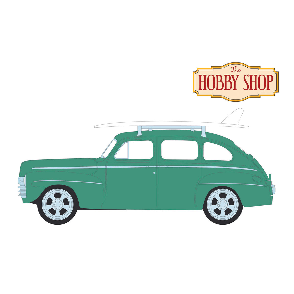 1/64 1946 Ford Fordor Super Deluxe with Roof Rack & Surfboards