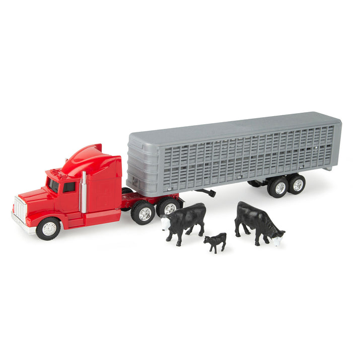 1/64 Red Semi Truck with Cattle Trailer and Cattle by ERTL