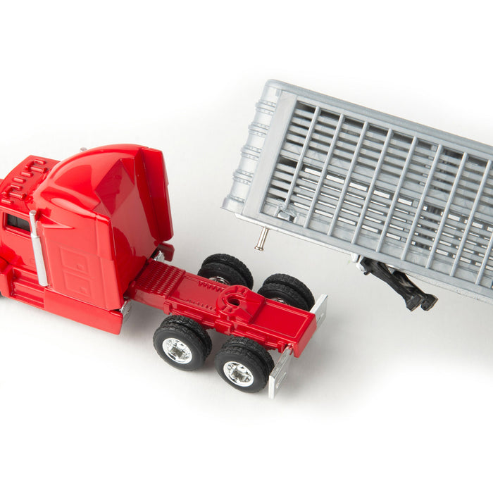 1/64 Red Semi Truck with Cattle Trailer and Cattle by ERTL