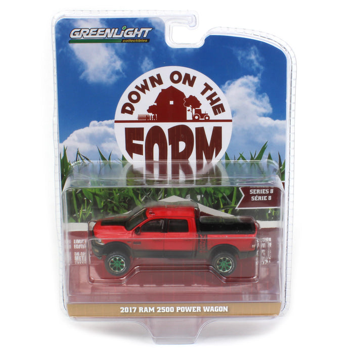 Green Machine ~ 1/64 2017 Ram 2500 Power Wagon, Red with Mud Splatter, Down on the Farm Series 8