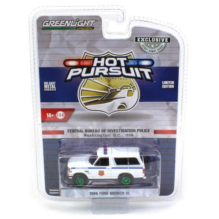 Green Machine ~ 1/64 1996 FBI Ford Bronco XL, Hobby Exclusive Hot Pursuit Special Edition