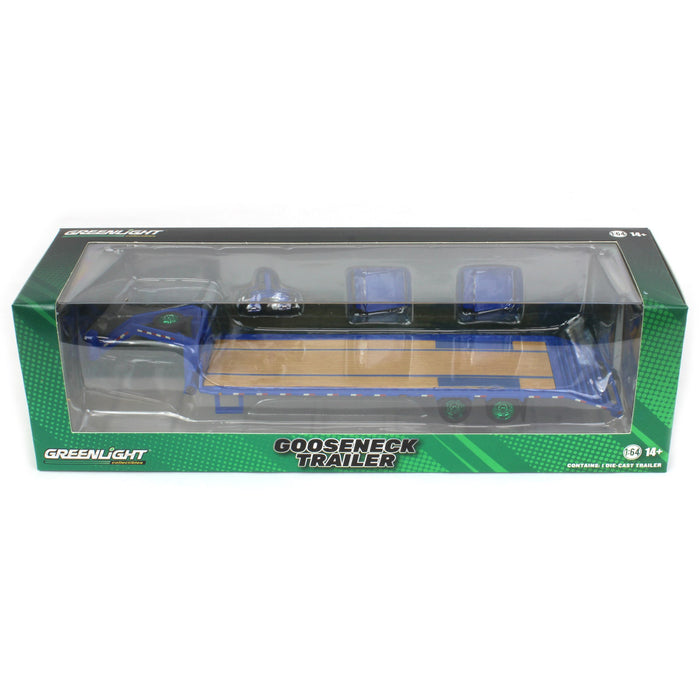 Green Machine ~ 1/64 Gooseneck Trailer, Blue with Red & White Conspicuity Stripes, Hobby Exclusive