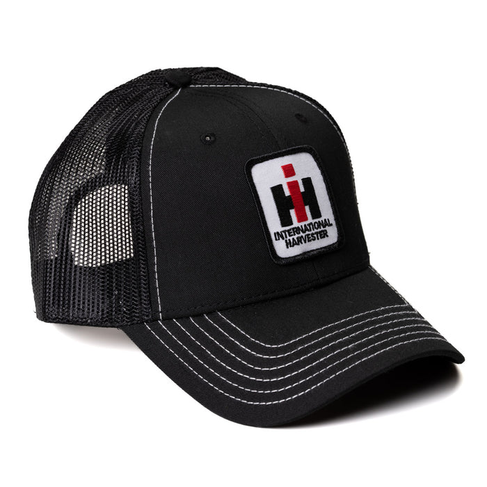 Youth International Harvester Logo Black Mesh Back Hat with White Stitching