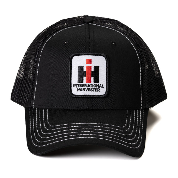 Youth International Harvester Logo Black Mesh Back Hat with White Stitching