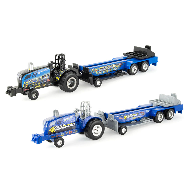 Set of 2 ~ 1/64 New Holland "Down 'N Dirty" & "Fast Forward" Pulling Tractors with Sleds