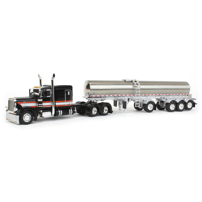 1/64 Black, Orange & White Peterbilt 379 60in Sleeper with Quad-Axle Walker Milk Tanker, DCP by First Gear