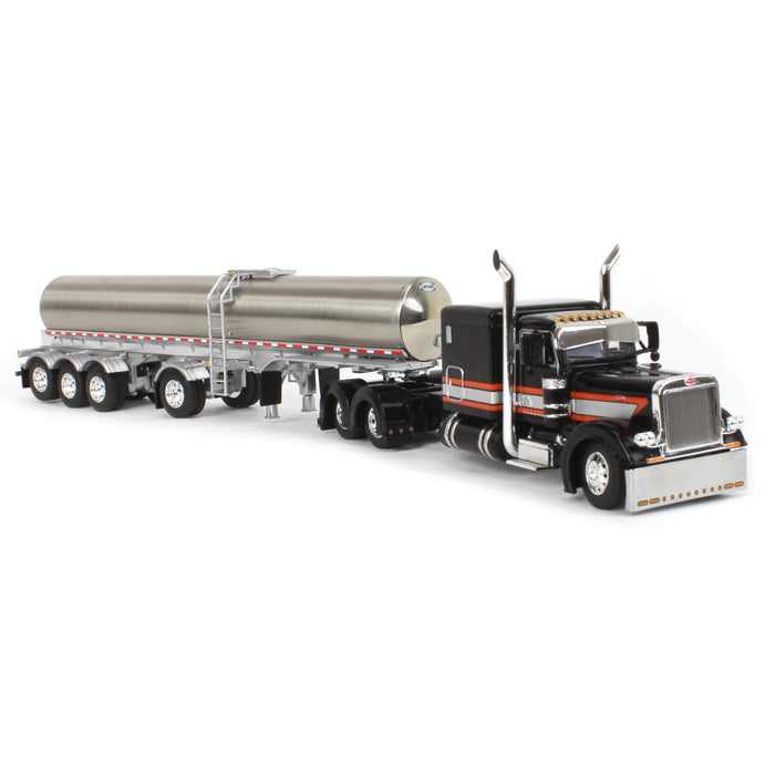 1/64 Black, Orange & White Peterbilt 379 60in Sleeper with Quad-Axle Walker Milk Tanker, DCP by First Gear