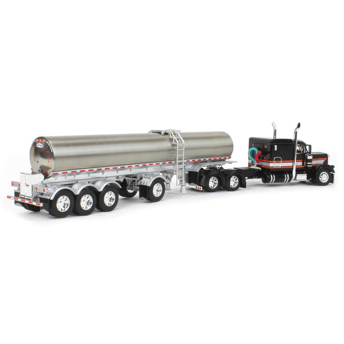 1/64 Black, Orange & White Peterbilt 379 60in Sleeper with Quad-Axle Walker Milk Tanker, DCP by First Gear