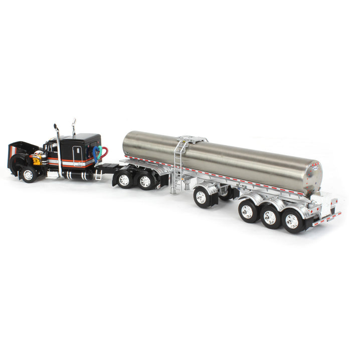 1/64 Black, Orange & White Peterbilt 379 60in Sleeper with Quad-Axle Walker Milk Tanker, DCP by First Gear