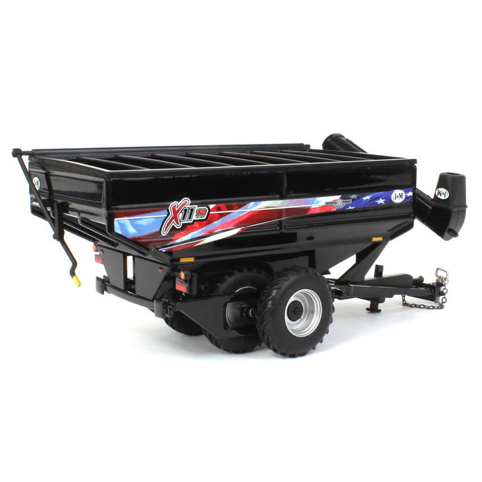 1/64 Black J&M 1112 X-Tended Reach Grain Cart with Tandem Walking Duals & American Flag Decoration