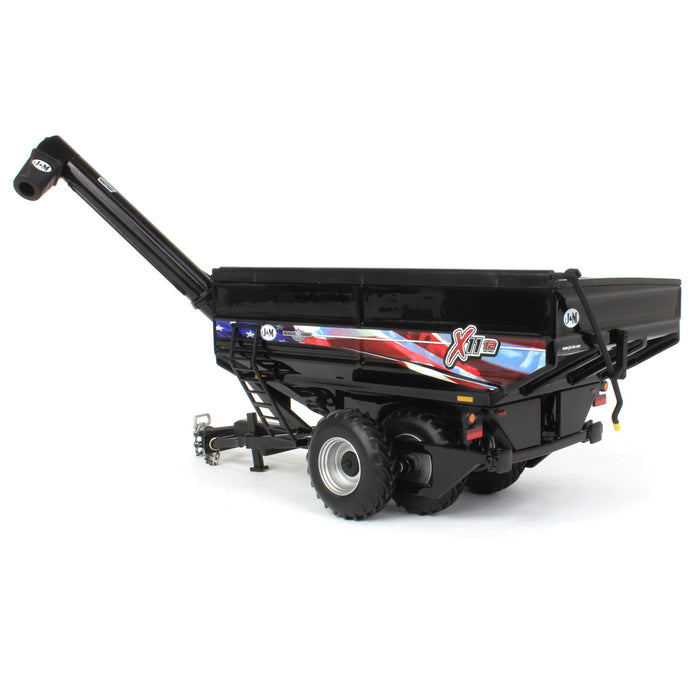 1/64 Black J&M 1112 X-Tended Reach Grain Cart with Tandem Walking Duals & American Flag Decoration