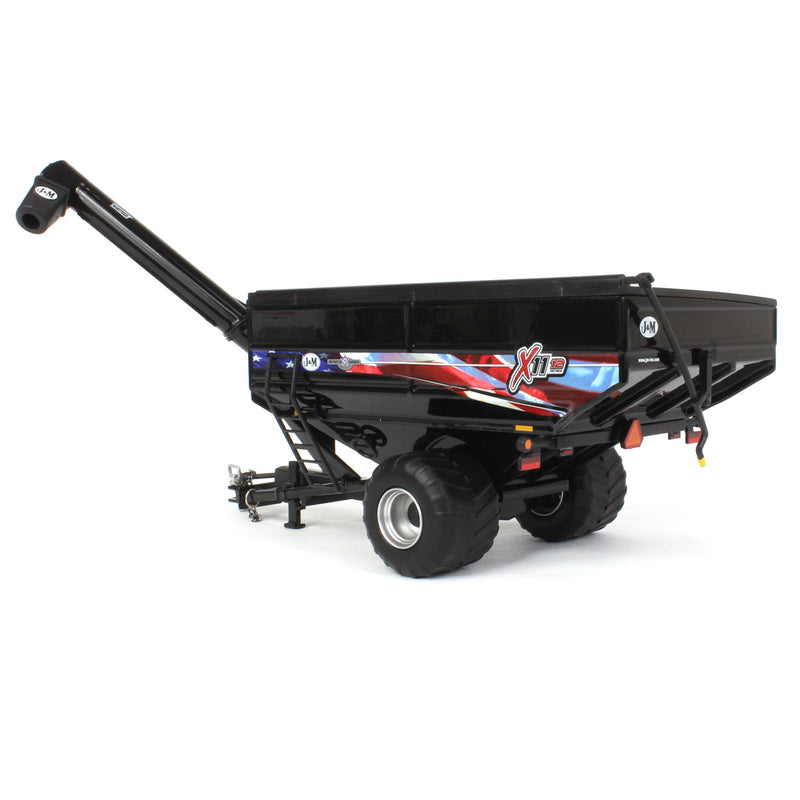 1/64 Black J&M 1112 X-Tended Reach Grain Cart with Singles & American Flag Decoration