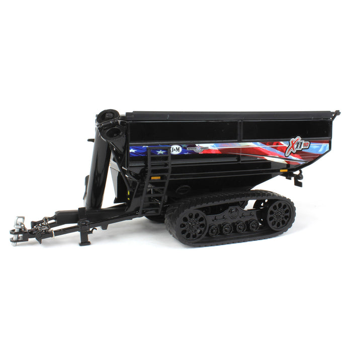 1/64 Black J&M 1112 X-Tended Reach Grain Cart with Tracks & American Flag Decoration