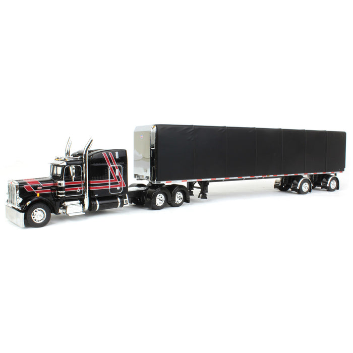 1/64 Black & Red Peterbilt 359 with Utility Roll Tarp Trailer, DCP by First Gear