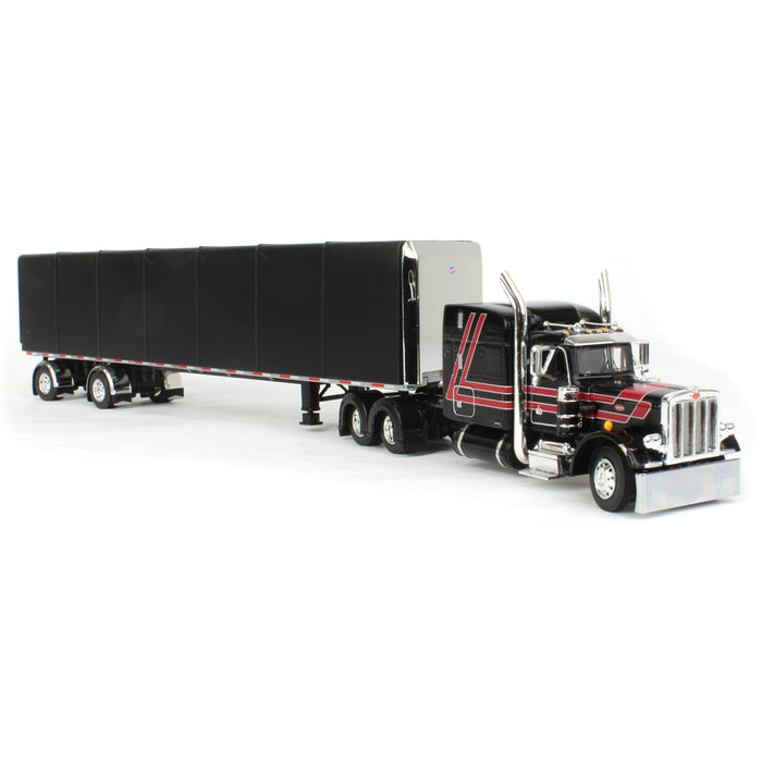 1/64 Black 7 Red Peterbilt 359 63in Mid Roof Sleeper with 53ft Utility Roll Tarp Trailer, DCP by First Gear
