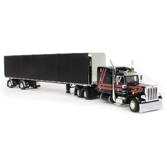 1/64 Black & Red Peterbilt 359 with Utility Roll Tarp Trailer, DCP by First Gear