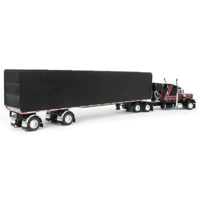 1/64 Black & Red Peterbilt 359 with Utility Roll Tarp Trailer, DCP by First Gear