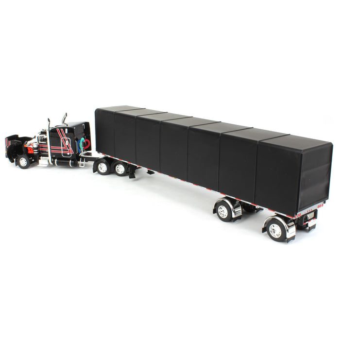 1/64 Black & Red Peterbilt 359 with Utility Roll Tarp Trailer, DCP by First Gear