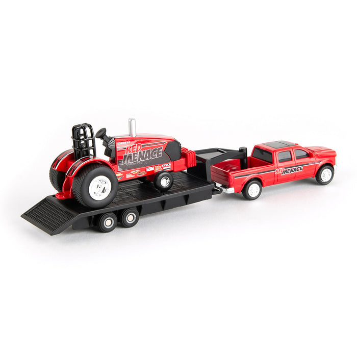 1/64 Case IH "Red Menace" Pulling Tractor with Pickup Truck & Trailer