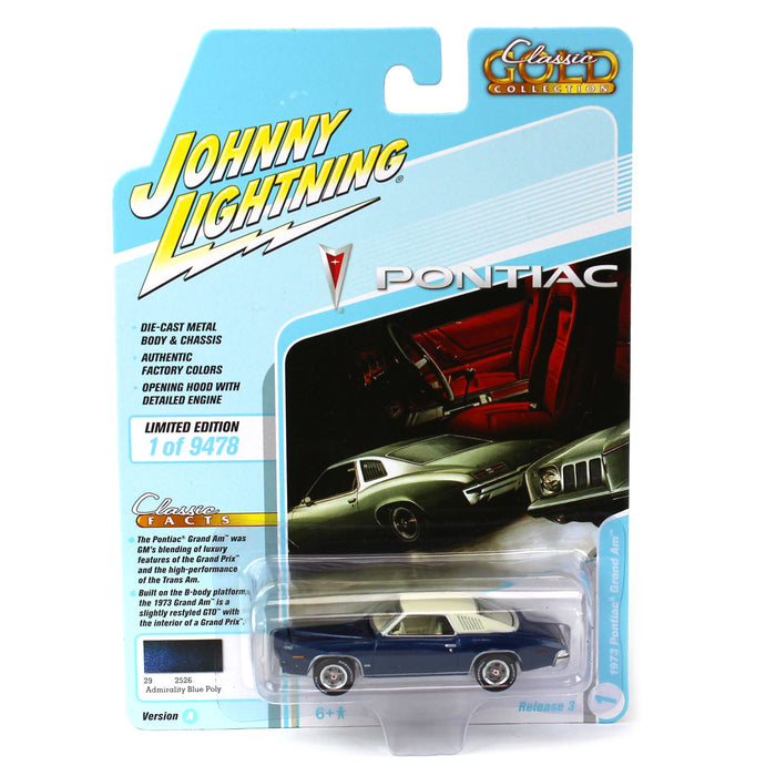 1/64 1973 Pontiac Grand Am Admiralty Blue, Johnny Lightning Classic Gold 2021 Release 3