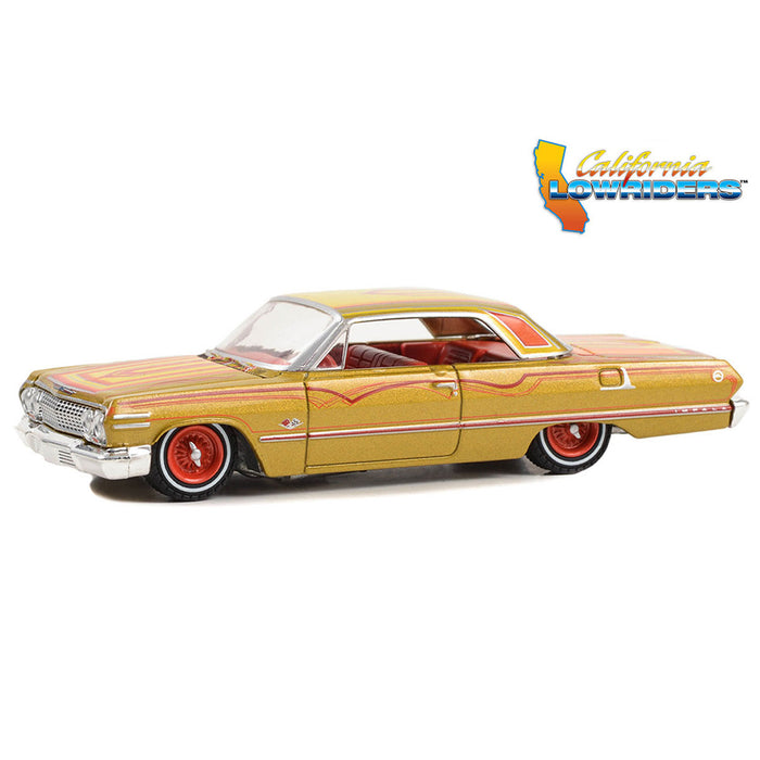 (B&D) 1/64 1963 Chevrolet Impala SS, Gold Metallic & Red, California Lowriders Series - Damaged Box