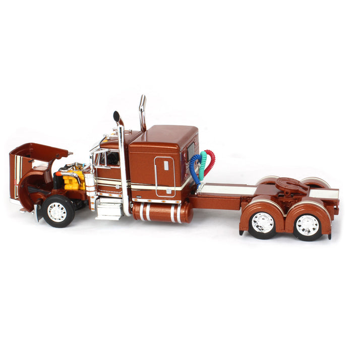 1/64 Burnt Orange Peterbilt 379 63in Flattop Sleeper w/ Chrome MAC Round Bottom Dump Trailer, DCP by First Gear