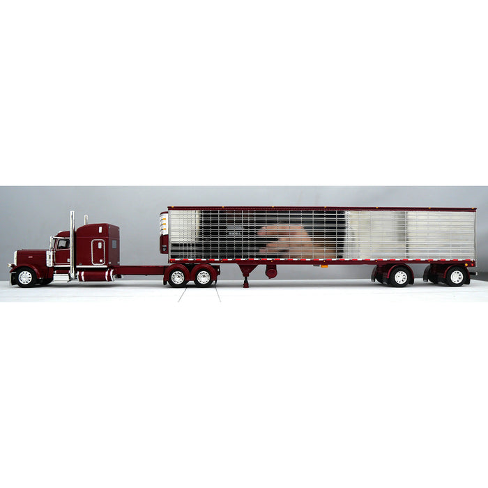1/64 Maroon & Chrome Peterbilt 389 63in Mid-Roof Sleeper w/ Utility Ribbed Sided Reefer, DCP by First Gear