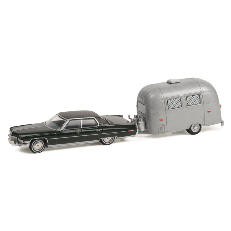 1/64 1972 Cadillac Sedan Deville, Green, with Airstream 16ft Bambi, Hitch & Tow 24