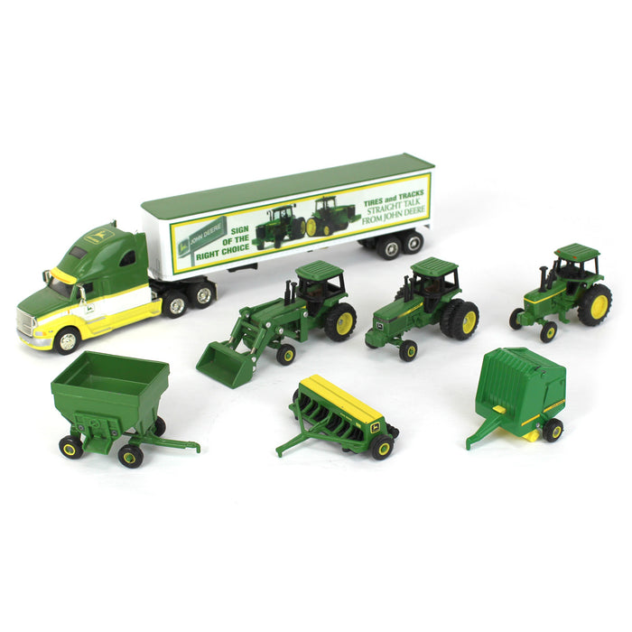 Lot of (3) 1/64 John Deere Tractors, (3) Farm Implements and (1) Semi Tractor/Trailer