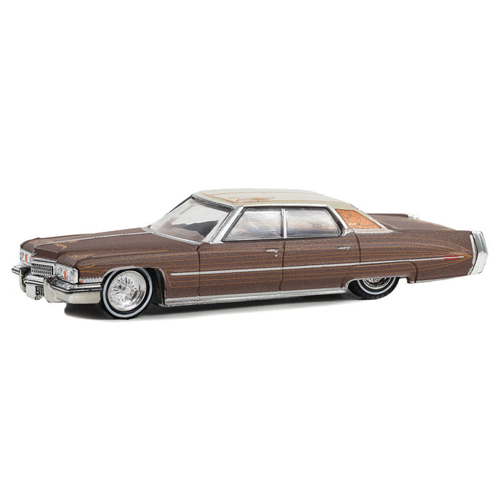 1/64 1973 Cadillac Sedan DeVille, Dark Brown Metallic with Pinstripes, California Lowriders Series 4