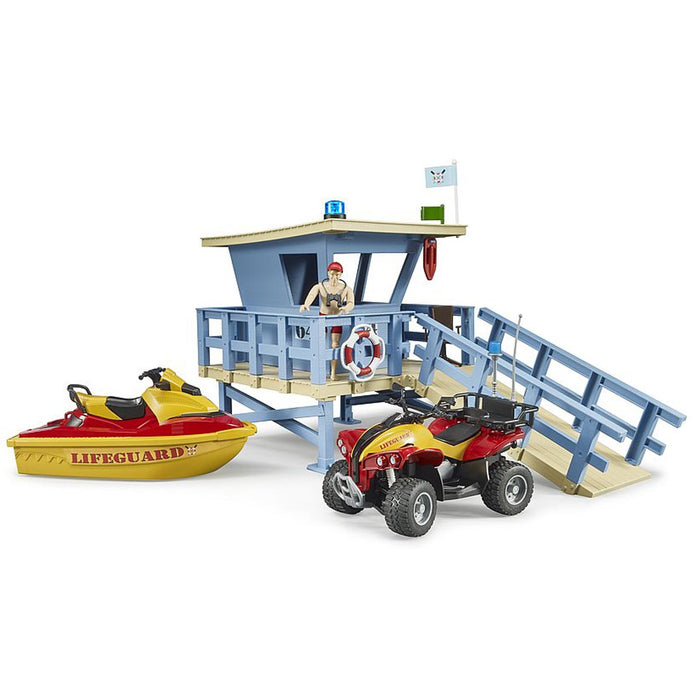(B&D) 1/16 Bworld Life Guard Station with Quad and Personal Water Craft by Bruder - Damaged Item