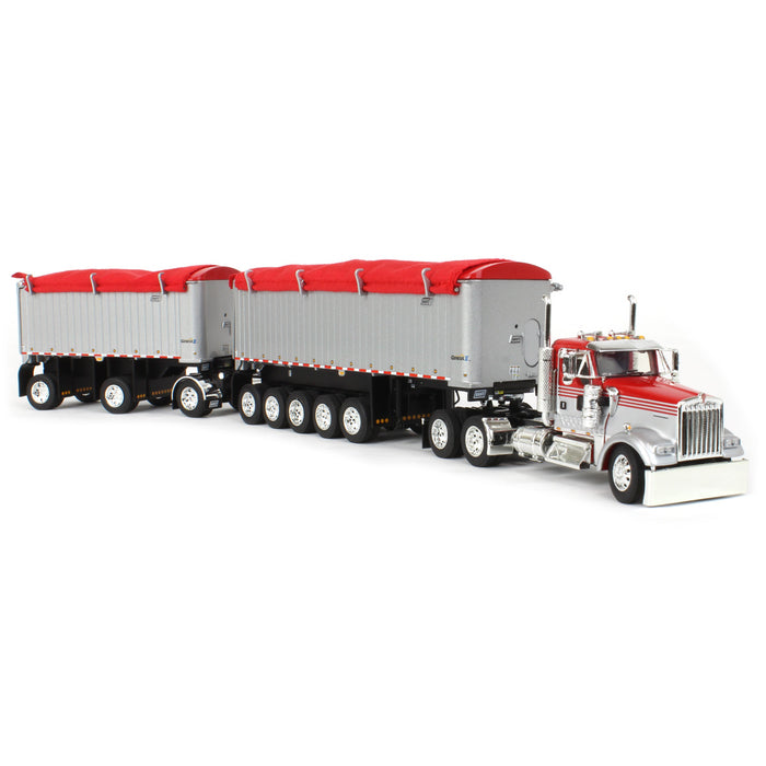 1/64 Viper Red/Silver Kenworth W900L with 31ft & 20ft End Dump Trailers, DCP by First Gear