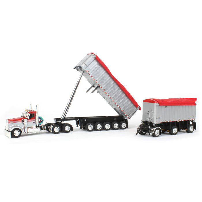 1/64 Viper Red/Silver Kenworth W900L with 31ft & 20ft End Dump Trailers, DCP by First Gear