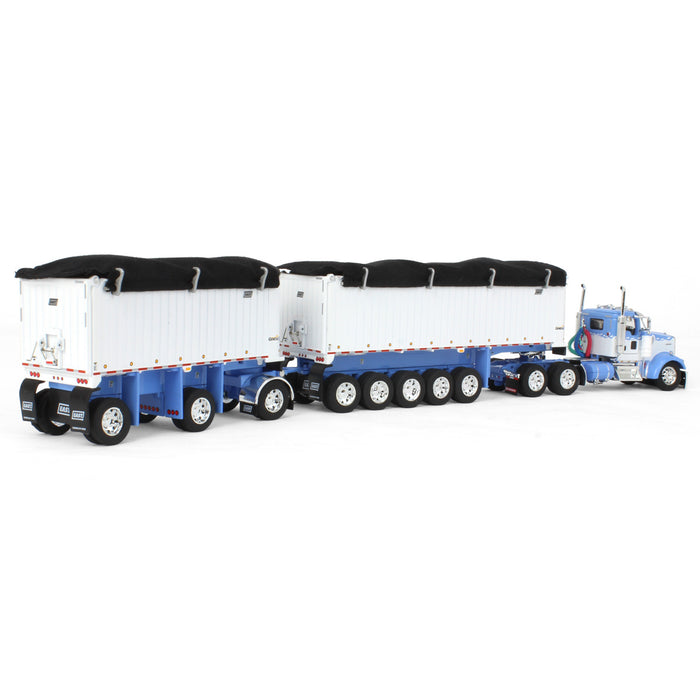 1/64 Wisteria/White Kenworth W900L with 31ft & 20ft End Dump Trailers, DCP by First Gear