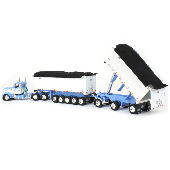 1/64 Wisteria/White Kenworth W900L with 31ft & 20ft End Dump Trailers, DCP by First Gear