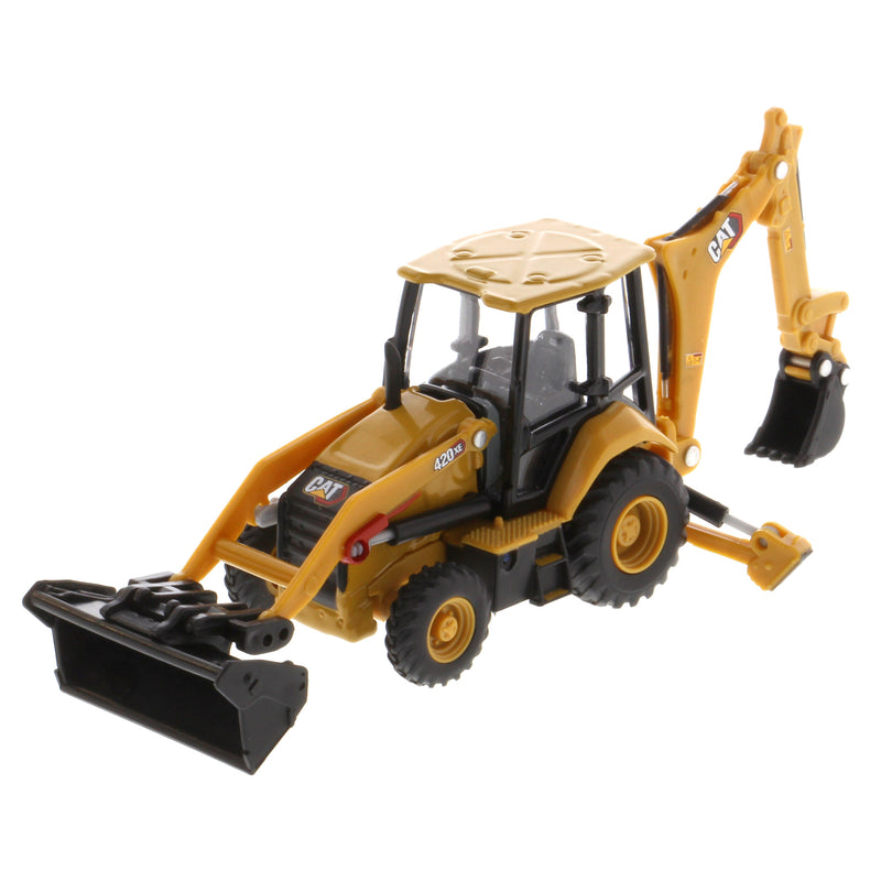1/64 Caterpillar 420 XE Backhoe Loader with Auger, Forks, Handling Arm & Hammer by Diecast Masters