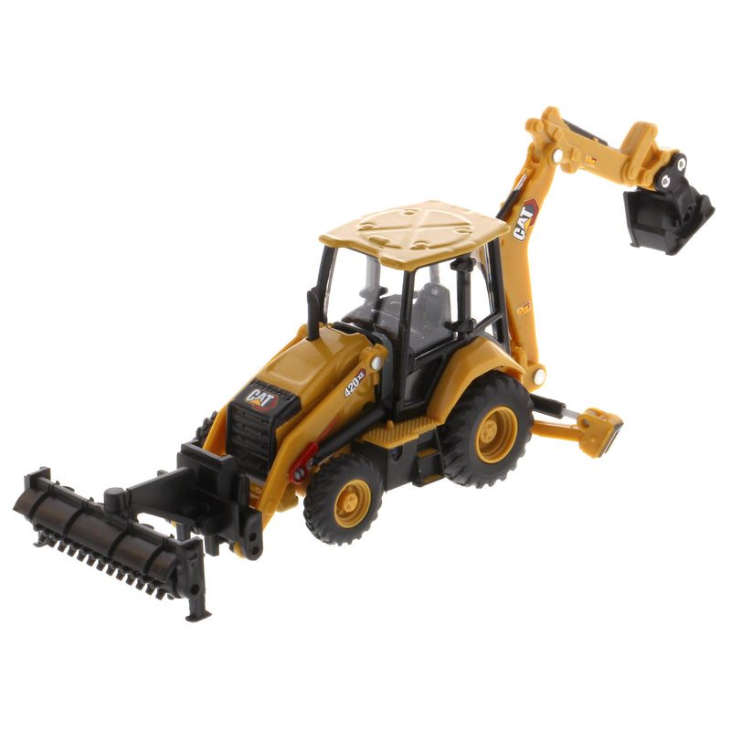 1/64 Caterpillar 420 XE Backhoe Loader with Auger, Forks, Handling Arm & Hammer by Diecast Masters