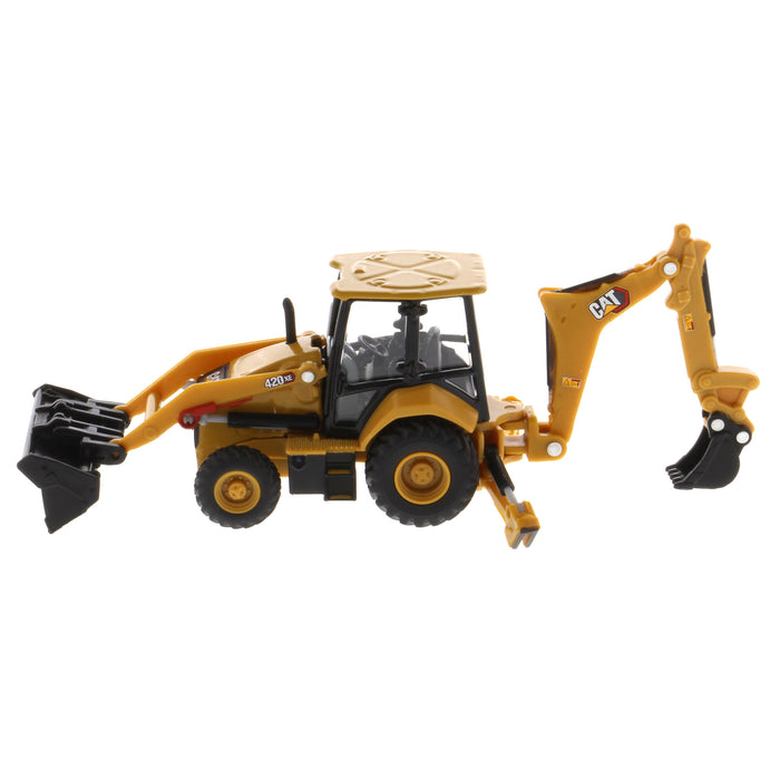 1/64 Caterpillar 420 XE Backhoe Loader with Auger, Forks, Handling Arm & Hammer