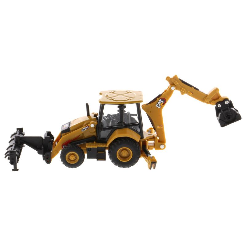 1/64 Caterpillar 420 XE Backhoe Loader with Auger, Forks, Handling Arm & Hammer by Diecast Masters