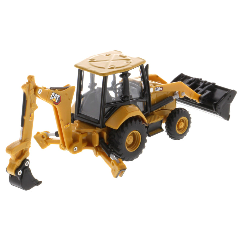 1/64 Caterpillar 420 XE Backhoe Loader with Auger, Forks, Handling Arm & Hammer by Diecast Masters