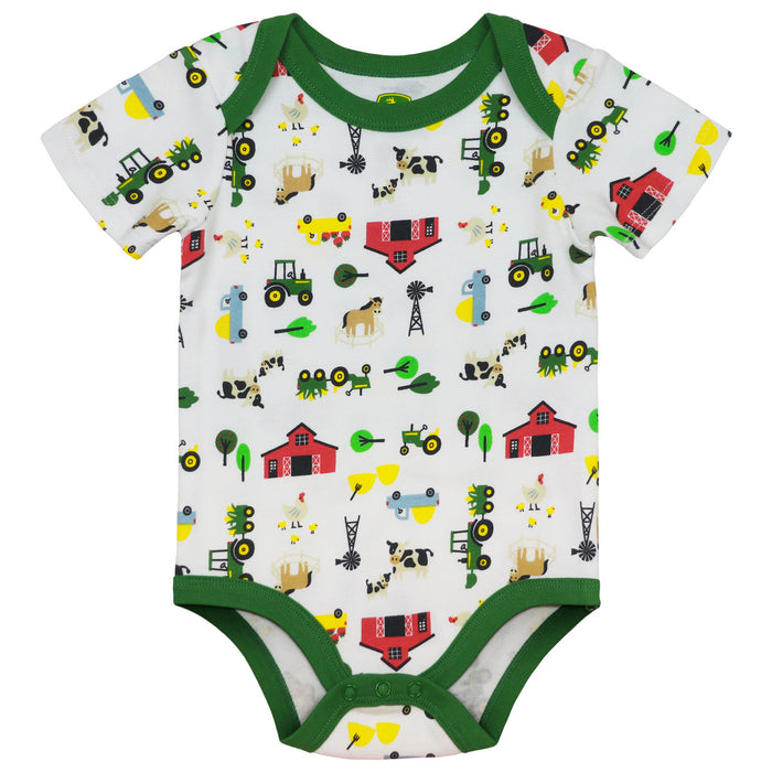 Infant John Deere White & Green Farmland Short Sleeve Onesy