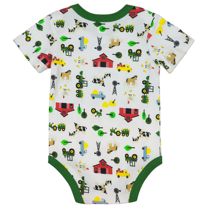 Infant John Deere White & Green Farmland Short Sleeve Onesy