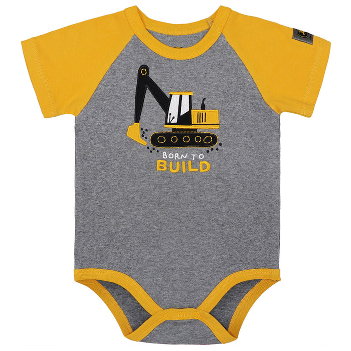 Infant John Deere Construction Gray & Yellow Born to Build Short Sleeve Onesy