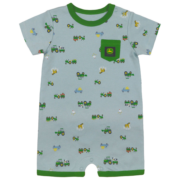 Infant John Deere Green Tractor Romper Short Sleeve Onesy