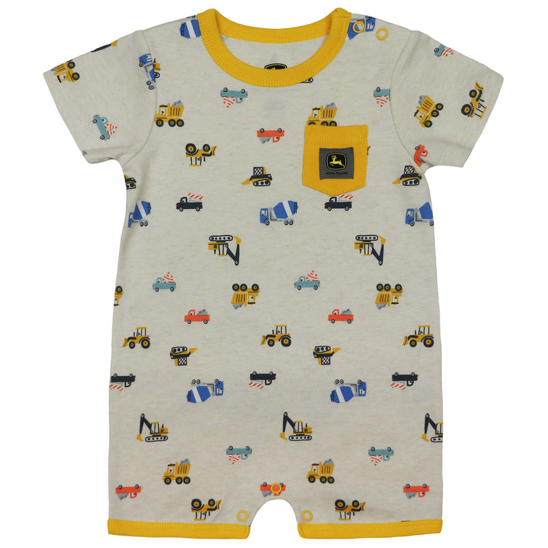 Infant John Deere Construction Yellow Dump Truck Romper Short Sleeve Onesy