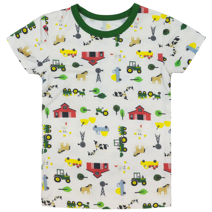 Toddler John Deere White & Green Farmland Short Sleeve Pajama Set