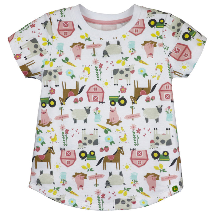 Toddler John Deere White & Pink Farm Elements Short Sleeve T-Shirt