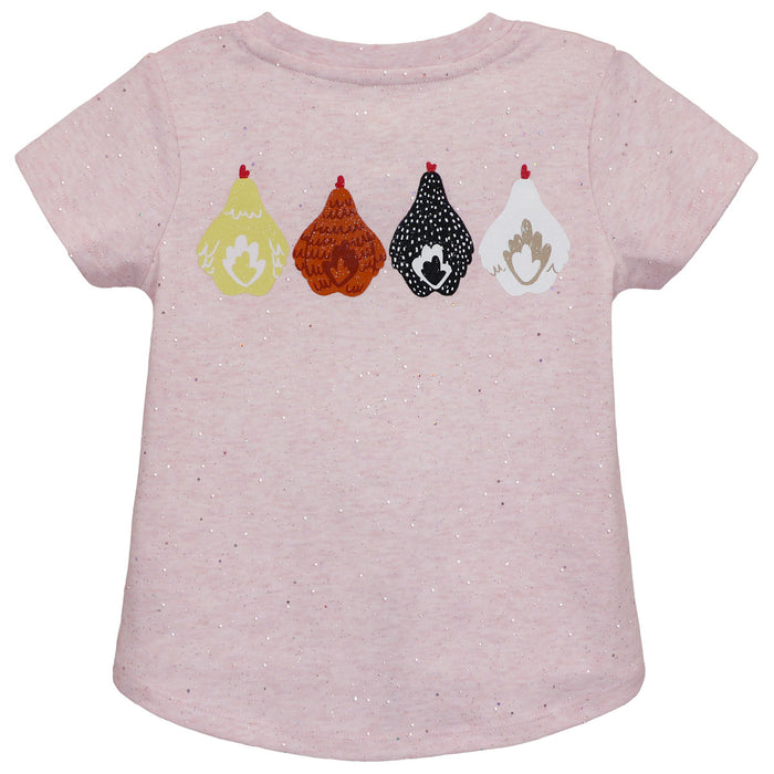 Toddler John Deere Soft Pink Glitter Coming & Going Chickens Short Sleeve T-Shirt
