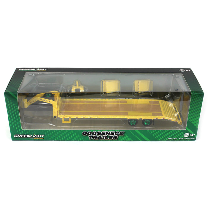 Green Machine ~ 1/64 Gooseneck Trailer, Yellow with Red & White Conspicuity Stripes, Hobby Exclusive