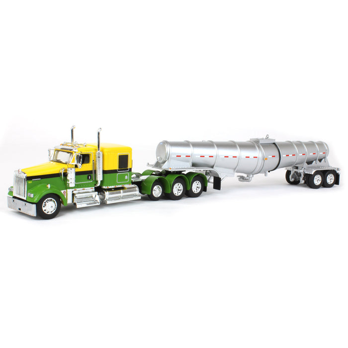 1/64 Yellow & Green Kenworth W900L w/ Silver Chrome Polar Tandem-Axle Deep Drop Tank Trailer, DCP by First Gear